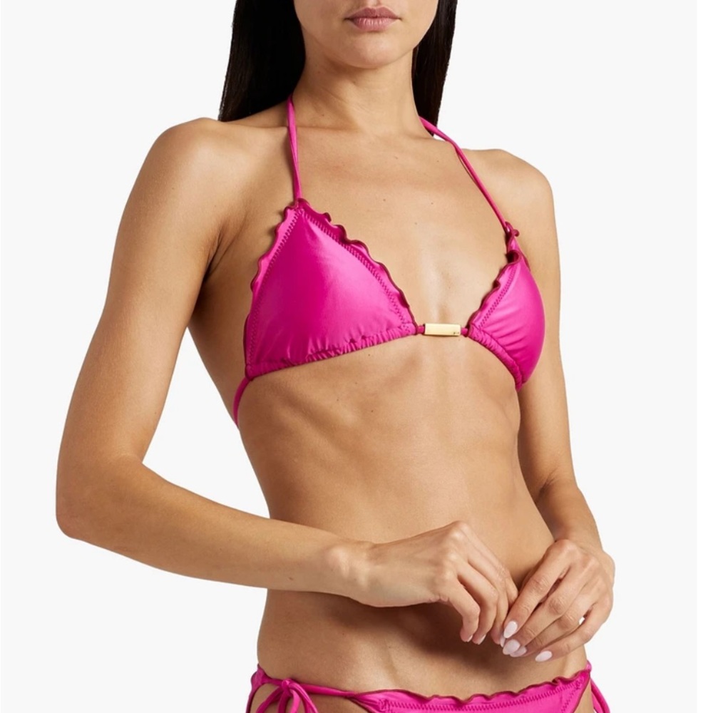 VIX PAULA HERMANNY Magenta Ripple ruffle-trimmed triangle bikini top, sz M. NWT